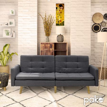 Canapea extensibilă cu 3 locuri, material flexibil Pakoworld gri închis, 198x87x76