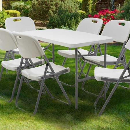 Masă pliabilă pentru catering - valiză Rodeo  cu cadru metalic, culoare alb, 122x60x74cm