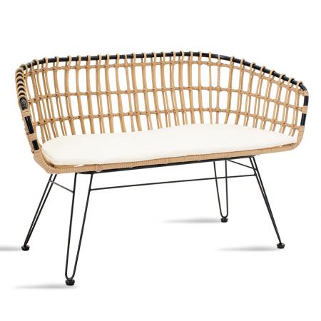 Canapea 2 locuri Naoki  metal negru-pe natural 120x55x79cm