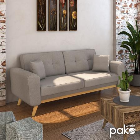 Canapea extensibilă cu 2 locuri Carmelo , material textil bej-gri, 214x80x86 cm