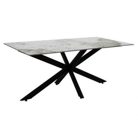 Masă de sufragerie Bethan  piatră sinterizată marmură albă-metal cu design picior negru 180x90x75cm