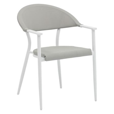 Fotoliu din pin Pakoworld, aluminiu, alb-gri textil