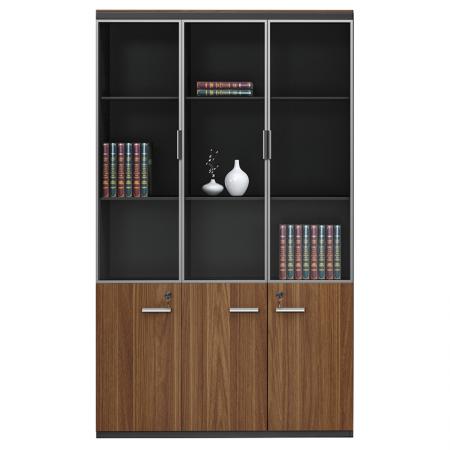 Bibliotecă profesională Oscar  cu uși din sticlă culoare nuc-anhracit 120x40x200cm