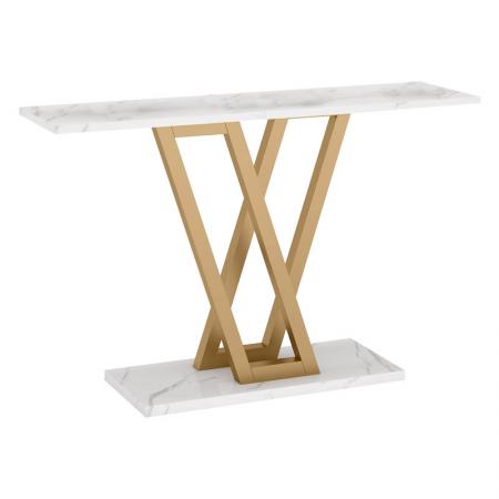 Consolă Wirmo  marmură melamină albă-picior metal auriu 110x30x80cm
