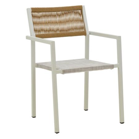 Fotoliu din aluminiu Savor , stivuibil, cadru alb-ratan natural textilene 55x58x83cm