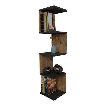 Raft de perete Zigzag  stejar-antracit melamină 25x25x109cm