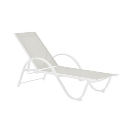 Șezlong cu brațe Attain  aluminiu alb și textilenă bej 191x64x32cm
