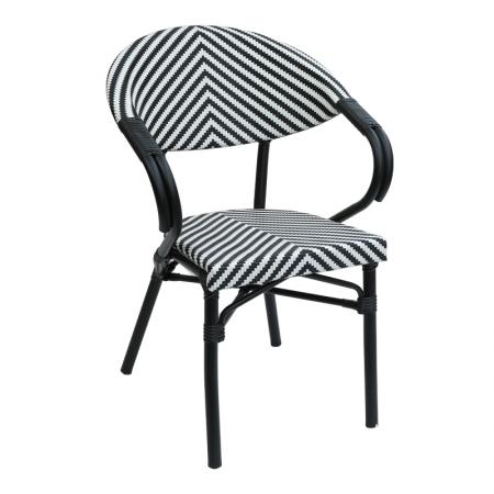 Fotoliu Isaia  stack aluminiu negru-ratan alb-negru 57x57x83cm