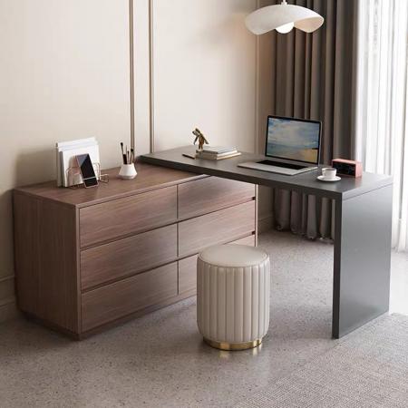 Birou multifuncțional cu unitate de sertare integrată, MDF Reaze  în culoarea nuc deschis-antracit 120x50x73,5 cm.