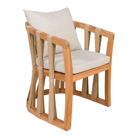 Fotoliu Morani  cu schelet din lemn de tec și material textil în nuanță naturală 58x66x75cm