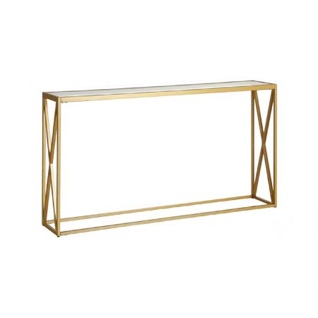 Consolă metalică cu suprafață de sticlă Kantoo  în nuanță aurie 120x25x75cm