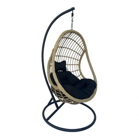 Balansoar Cungo Pakoworld cu bază metalică neagră - ratan bej cu perne negre 125x105x195cm