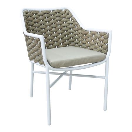 Fotoliu suprapunbil Ortegia  din aluminiu cu cadru alb - frânghie kaki 57x62x82cm