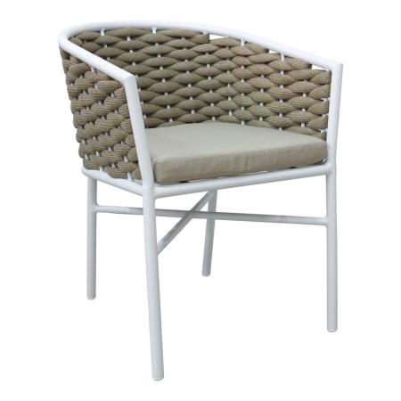 Fotoliu din aluminiu Noevo  suprapunbil cu cadru alb - frânghie naturală 57x62x76cm