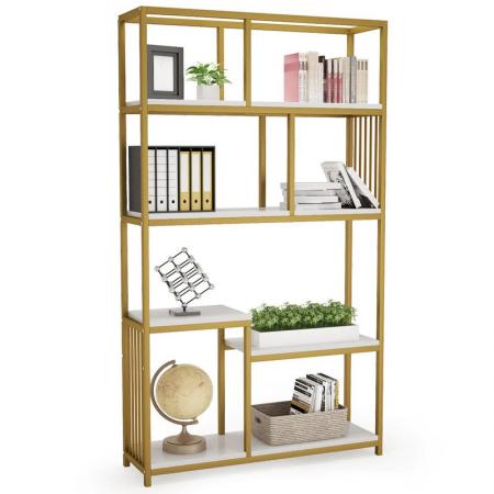 Bibliotecă-raft Denver  cu cadru metalic auriu și finisaj marmură albă 100x30x160cm