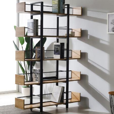 Bibliotecă Musha  din metal negru cu abajur stejar 120x27x185cm