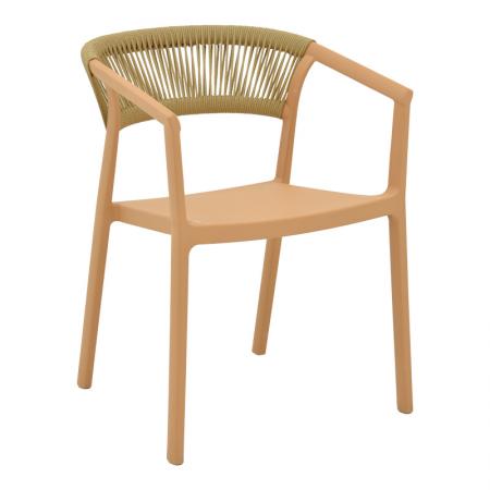 Fotoliu Sillia  suprapus, nuanță cappuccino din pp, cu ratan bej 55x52x74.5cm