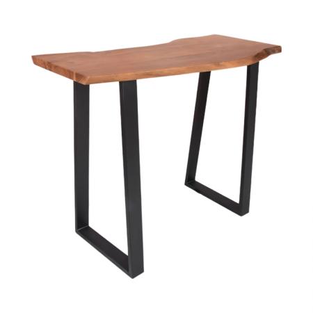 Masă de bar Miles  din lemn masiv de salcâm 3,7-4 cm, culoare nuc, cu picioare metalice negre 120x53x97 cm