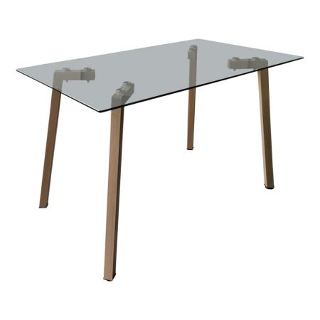 Masă Titta  cu blat din sticlă și picioare metalice în nuanță naturală 120x70x75cm